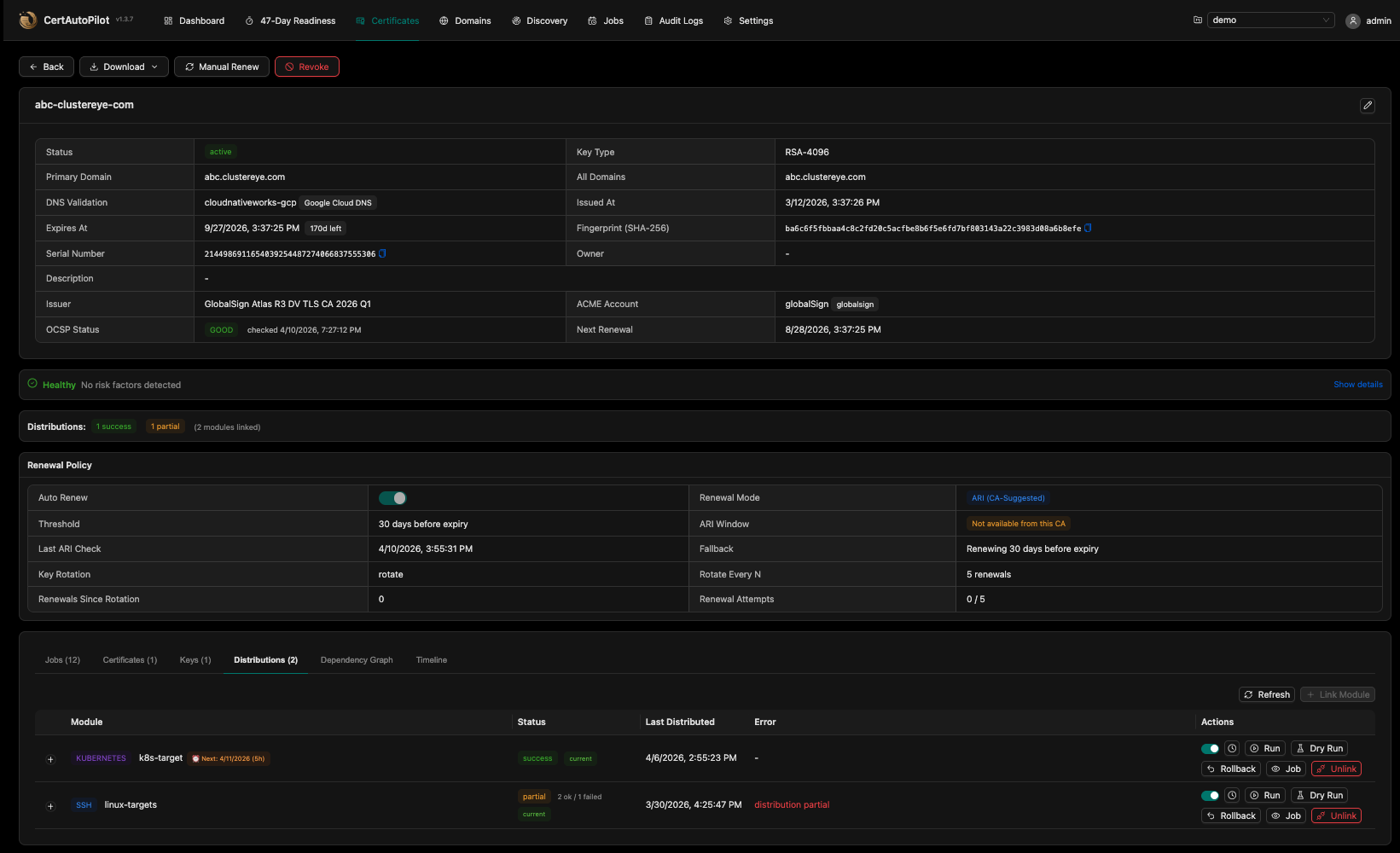 Certificate Detail View